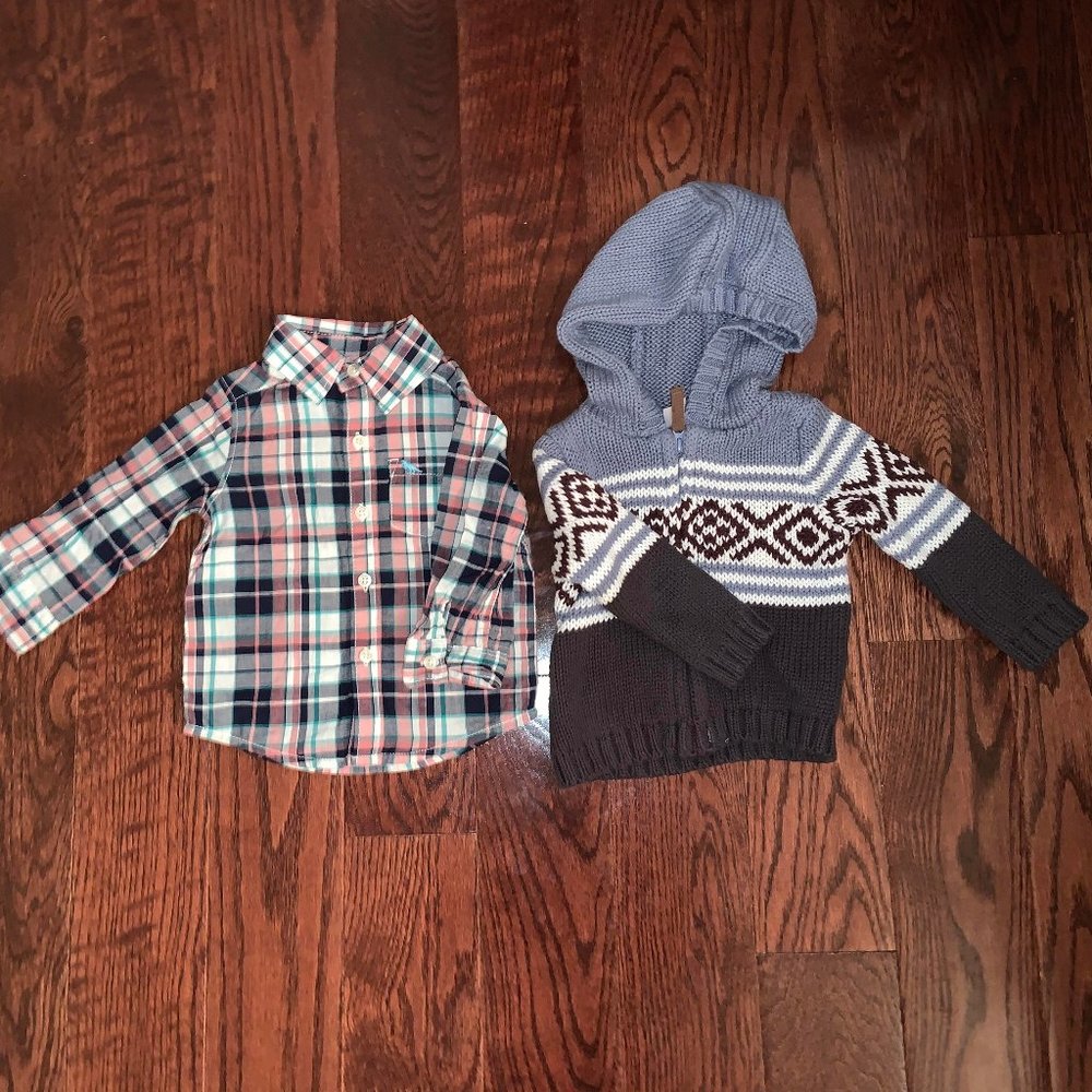 Carters baby boy sweater with hood, dress shirt